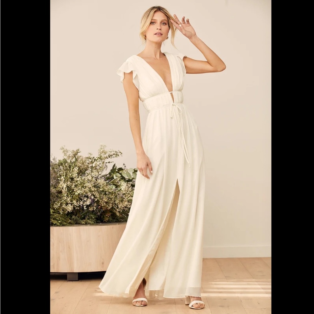 I'm All Yours Cream Ruffled Maxi Dress